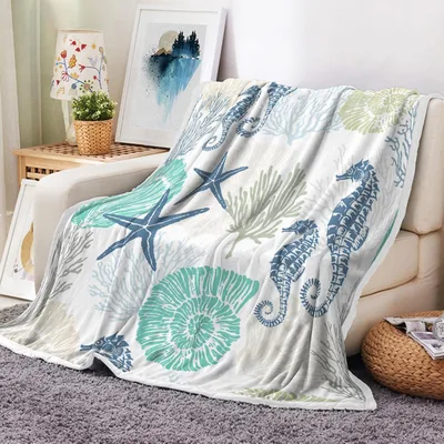 Seahorse Starfish Coastal Blanket: Ocean Life Design for Beach Lovers