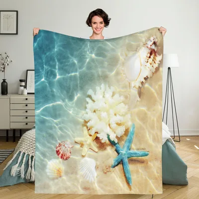 Seashells and Starfish Blanket: Coastal Ocean Life Print