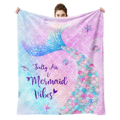 Cute Mermaid Blanket: Salty Air and Mermaid Vibes Print