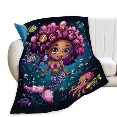 Mermaid Under Sea Blanket featuring a cartoon girl