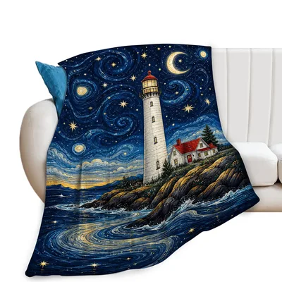 Lighthouse Starry Night Blanket