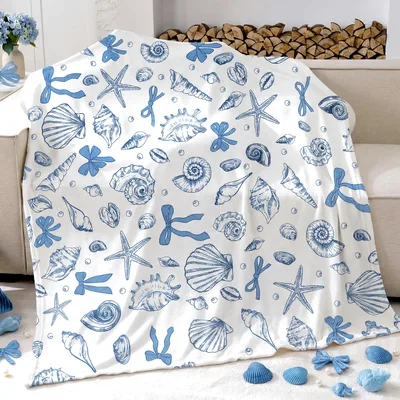 Seashell Starfish Coastal Pattern Blanket: Blue Ocean Design