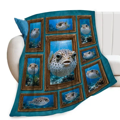 Pufferfish Ocean Animal Blanket: Spiky Portrait Gallery Design