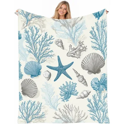 Seashells Coral Pattern Blanket: Coastal Marine Life Design