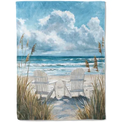 Beach Scene Blanket: Two Adirondack Chairs Facing the Ocean Waves
