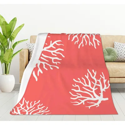 Coral Reef Pattern Blanket: White Branch Coral on Red Background