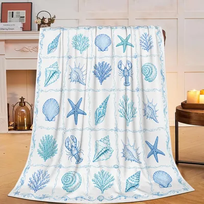 Coastal Seashell Pattern Blanket: Blue Ocean Life Grid Design