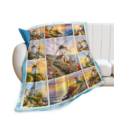 Windmill Coastal Scenery Blanket features a collage