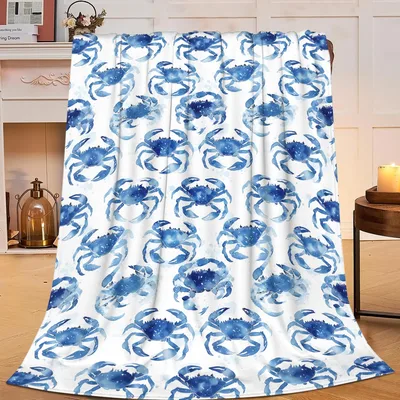 Blue Mermaid Blanket: Blue Crab Coastal Pattern Throw