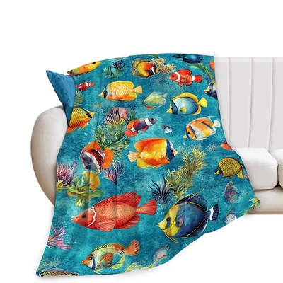 Tropical Fish Ocean Blanket featuring colorful angelfish