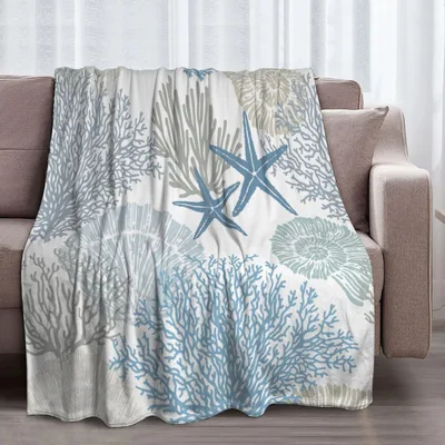 Coastal Beach Ocean Decor Blanket: Starfish and Coral Art