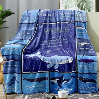 Whale Species Guide Blanket featuring illustrated cetaceans