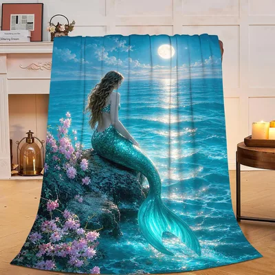 Mermaid Ocean Moon Blanket: A Serene Fantasy Scene