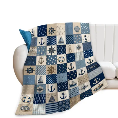 Nautical Ocean Sailboat Anchor Blanket: Patchwork Nautical Design