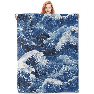 Japanese Wave Blanket: Classic Blue Ocean Art for Your Home
