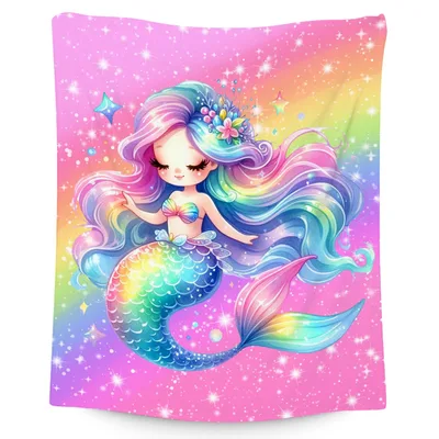Rainbow Mermaid Blanket: Shimmering Scales and Rainbow Hair Design