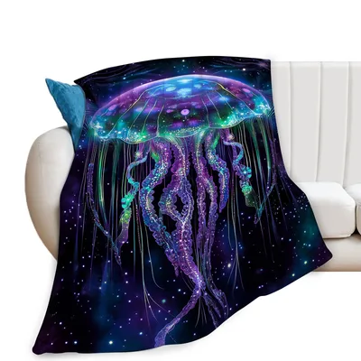 Jellyfish Ocean Galaxy Blanket: Bioluminescent Space Creature Design