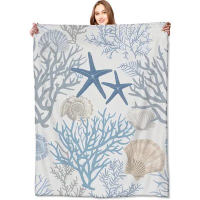 Coastal Ocean Starfish Seashell Blanket: Nautical Marine Life Design