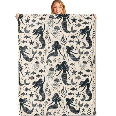 Mermaid Ocean Pattern Blanket: A Retro Marine Design for Sea Lovers