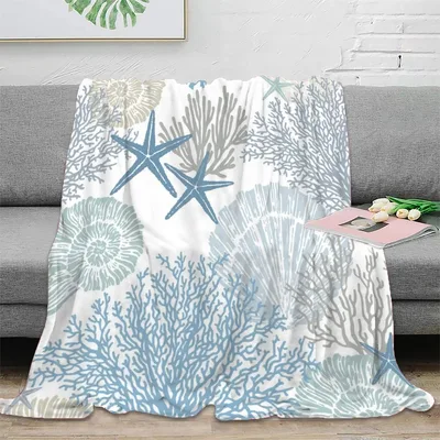 Coastal Starfish and Seashell Coral Blanket for Ocean Lovers