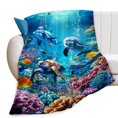 Sea Turtle Beach Blanket featuring dolphins