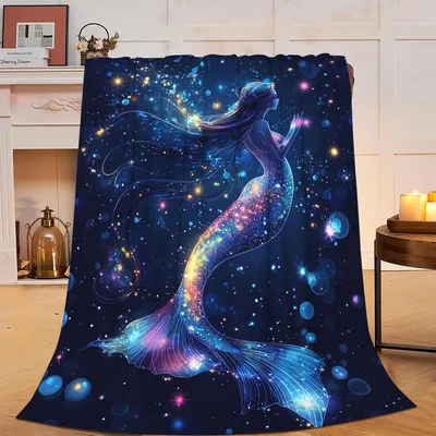 Mermaid Fantasy Starry Night Blanket: Cosmic Siren Design