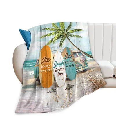 Beach Surfboards Coastal Blanket features vintage surfboards