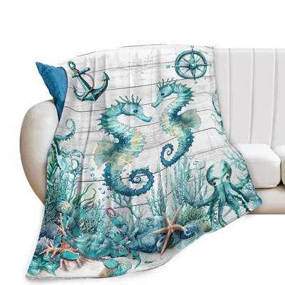 Seahorse Ocean Nautical Print Blanket for Sea Lovers
