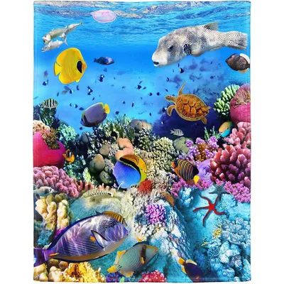 Tropical Fish Reef Blanket featuring a vibrant underwater scene