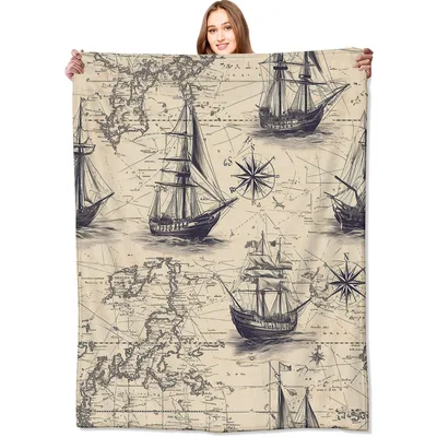 Nautical Ship Map Blanket: Vintage Sailors and World Charts