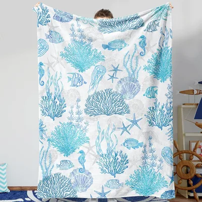Ocean Coral Seashell Pattern Blanket: Coastal Marine Life Design