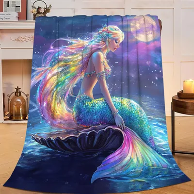 Mermaid Sitting on Shell Blanket: Fantasy Art for Ocean Lovers