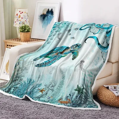 Sea Turtle Ocean Design Blanket: Coastal Creature Art for Your Couch
