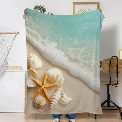 Beach Seashells Starfish Blanket: Coastal Shell and Starfish Design