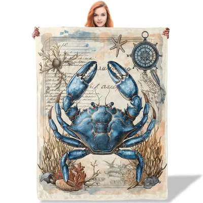 Blue Crab Vintage Nautical Blanket: A Classic Sea Creature Design