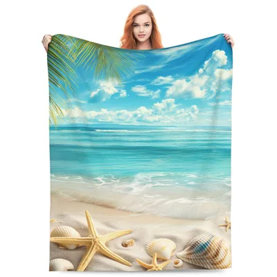 Tropical Beach Seashells Blanket features a vibrant ocean