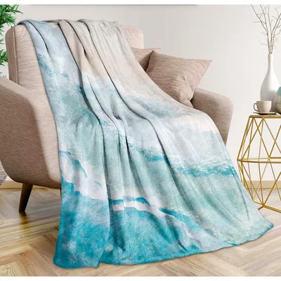 Ocean Waves Coastal Blanket: Teal Watercolor Ocean Print