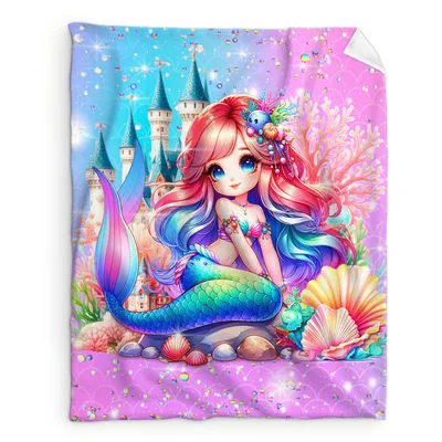 Mermaid Castle Kids Blanket: Rainbow Mermaid