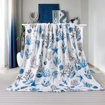 Ocean Coral Starfish Seashells Blanket: Coastal Ocean Beach Design