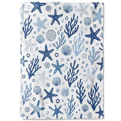 Nautical Starfish Coral Blanket: Blue Ocean Life Pattern
