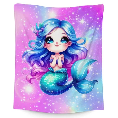 Mermaid Kids Blanket: Sparkling Galaxy Siren with Blue Hair