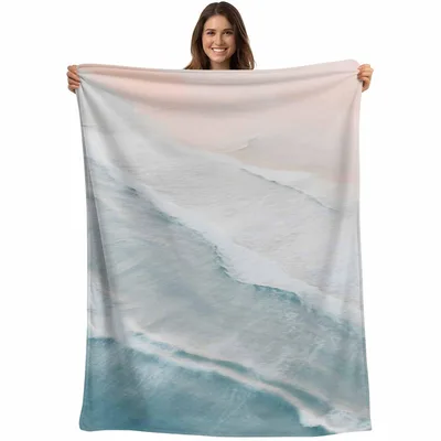 Pastel Ocean Waves Coastal Blanket featuring a soft