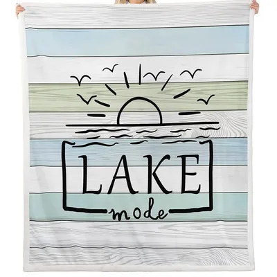Lake Life Sunset Blanket: Lake Mode Wood Print for Cabin Living