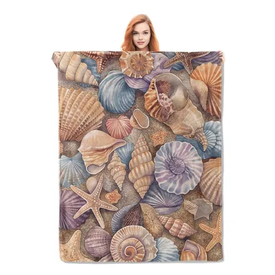 Seashell Starfish Beach Pattern Blanket: Coastal Shell Design