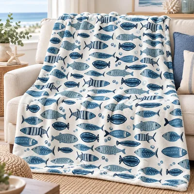 Fish Pattern Coastal Blanket: A Blue Fish Design for Ocean Lovers
