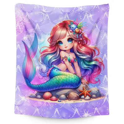 Cartoon Mermaid on Purple Blanket: A Charming Ocean Adventure for Kids