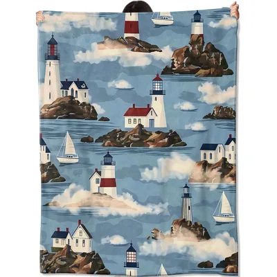 Lighthouse Sailboat Coastal Blanket featuring nautical lighthouses