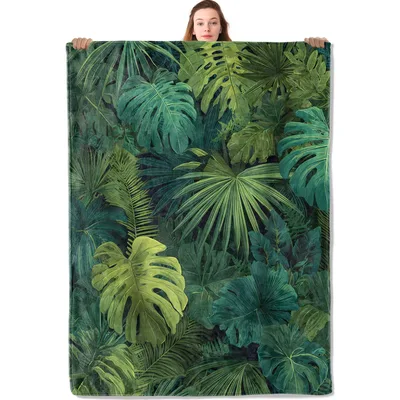 Tropical Leaves Jungle Blanket: Monstera and Palm Botanical Throw
