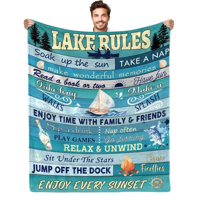 Lake Rules Lake House Life Blanket for Cabin Getaways
