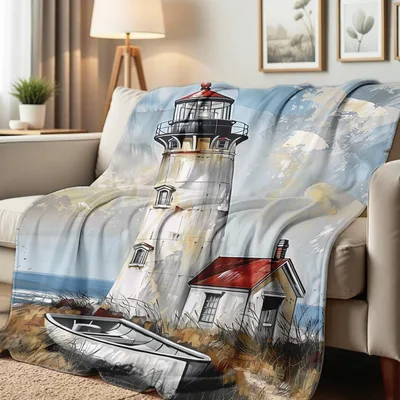 Lighthouse Coastal Painting Blanket: Nautical Art for Your Living Room